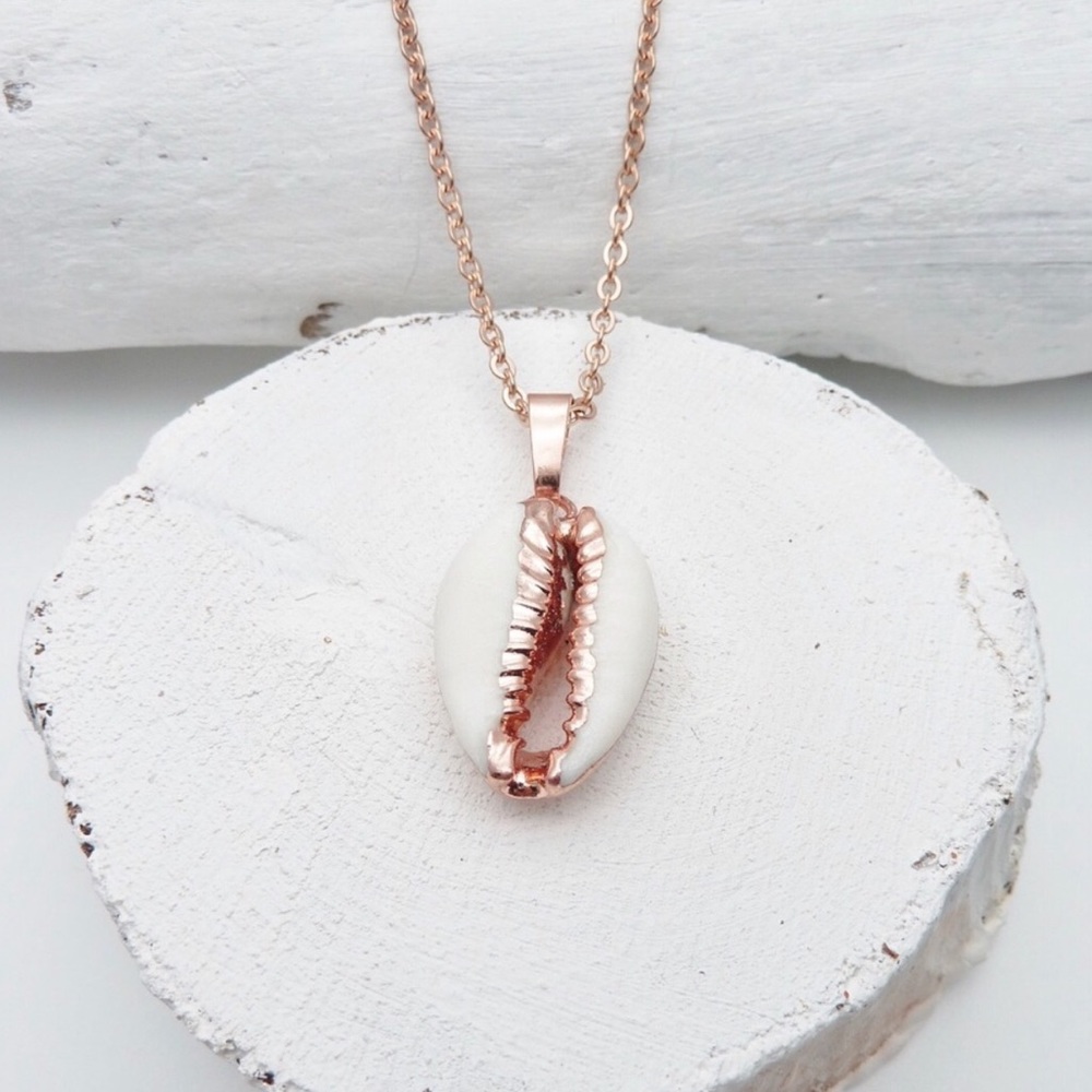 Real Cowrie Shell Rose Gold Necklace